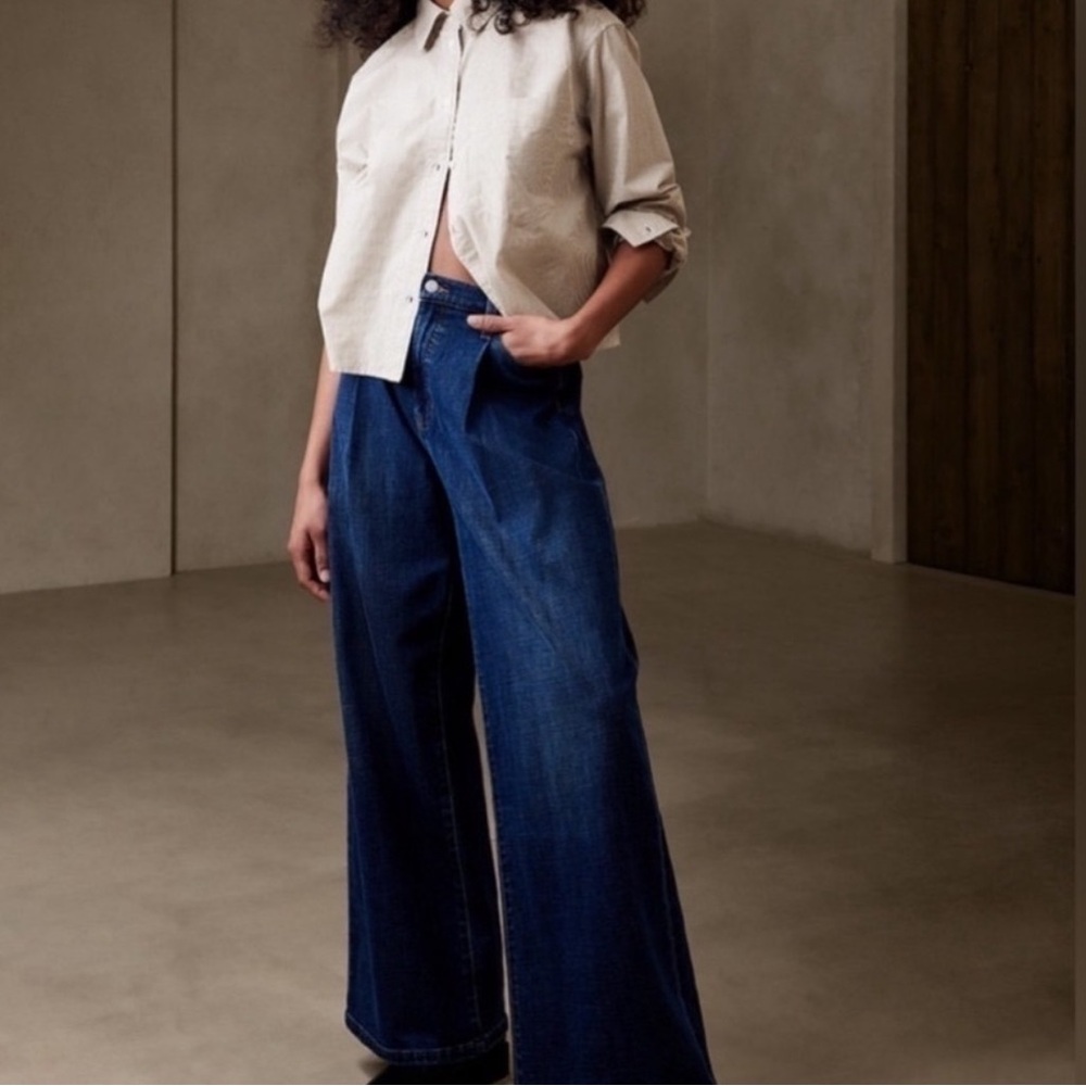 Banana Republic Factory Pleated High Rise Wide Leg Jeans